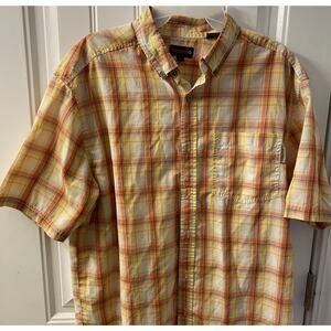 Wolverine Orange Plaid Mens Large Button Down Collared Short Sleeve